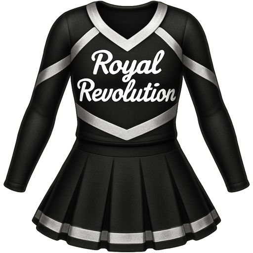Make me an all star cheer uniform with black and silver that says “Royal Revolution” in cursive across the front
