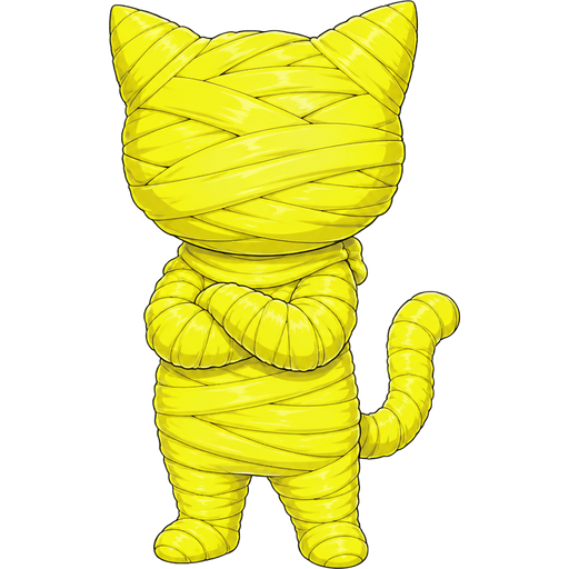 wrapped up and mummified fully covered in a #FAFF6B spider slik mummy shaped like morgana anthropomorphic cat Persona 5 with #FAFF6B spider slik wrappings completely covered with thick layers non-transparent #FAFF6B spider slik wrappings #FAFF6B