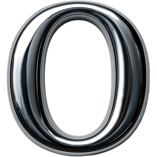 High shine chrome Capital O in serif font. Strong top left light source, medium pillow inflation, high contrast reflection, soft bevel fully rounded