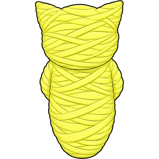wrapped up and mummified and cocooned fully covered in a #FAFF6B spider slik cocoon shaped like morgana anthropomorphic cat Persona 5 with arms behind back with #FAFF6B spider slik wrappings completely covered with thick layers non-transparent #B8FFFF spider slik wrappings #FAFF6B