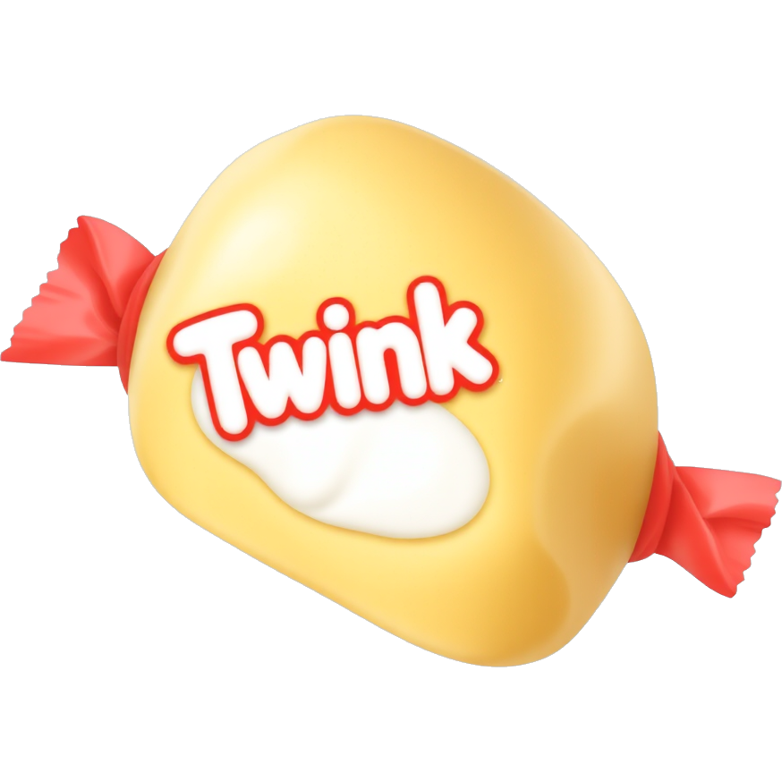 A dark yellow oblong pastry filled with whipped cream wrapped in a red and clear plastic covering that has the word “Twinkies” on it.