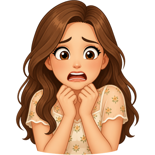 light skin woman with long chestnut brown hair wearing a summer illusion top short sleeves being afraid