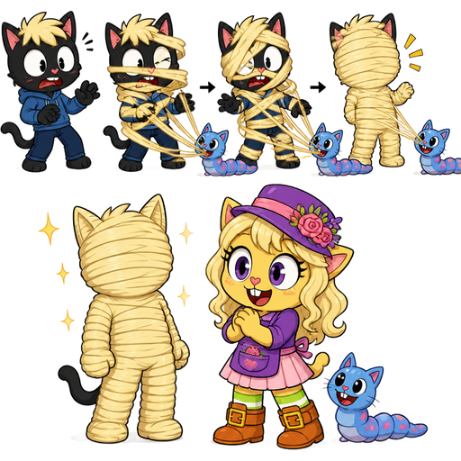 black boy cat furry getting wrapped up and light blonde hair mummified by furry yellow cat anthro with purple eyes light blonde hair purple and pink florist hat and purple florist outfit green and white socks orange boots with buckles light pink skirt with pet blue cat slikworm hybrid that spews it's own light blonde hair webbing at black boy cat furry 2 light blonde hair mummy shaped like black boy cat furry completely covered with light blonde hair mummy then furry yellow cat anthro with purple eyes light blonde hair purple and pink florist hat and purple florist outfit green and white socks orange boots with buckles light pink skirt next to the light blonde hair mummy happy tree friends cartoon comic version