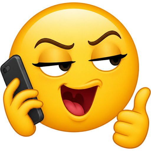 Emoji qui fait que critiquer au téléphone en s’amusant de la situation en mode aigrie et en confirmant les méchants propos de l’autre personne
