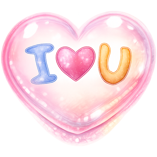 I❤︎U written inside a beautifully shaped 3D heart that looks like it's puffed out for a realistic 3D effect. Heart should be see through clear looking can have tint of color