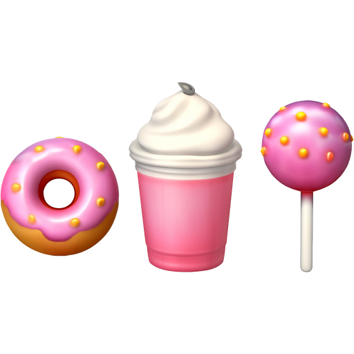 There’s a pink drink and then whipped cream on the top and then there’s a cap the next one there’s a cake pop and on the left side there’s a doughnut