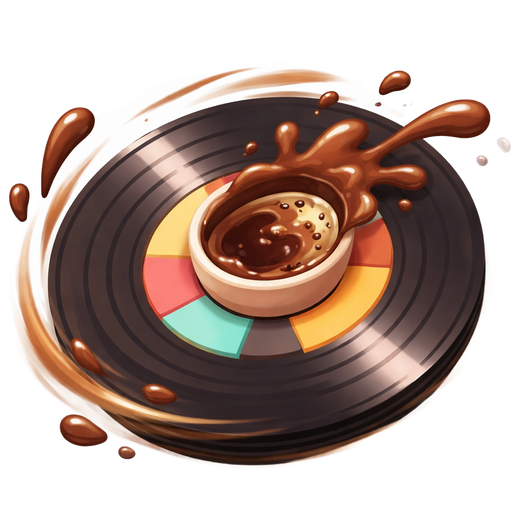 A Vinyl Record with a hole in the middle that's filled with coffee, which is splashing about as the record is spinning really quickly