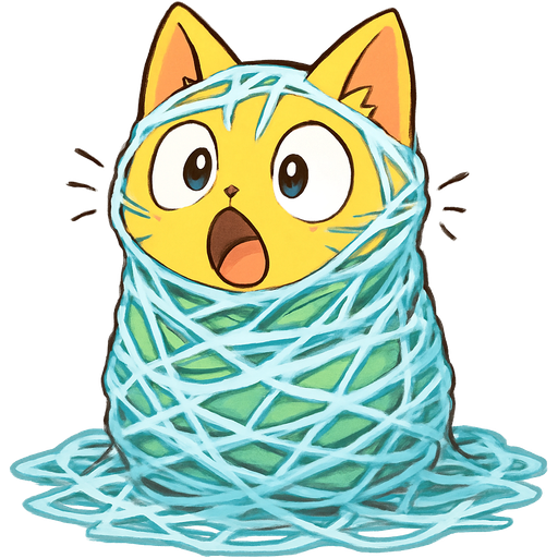 #B8FFFF cocooned wrapped up yellow and green cat shocked with an excitement cocooned covered with thick coat of #B8FFFF webbing on the ground emoji, artistic style emoji, artistic style