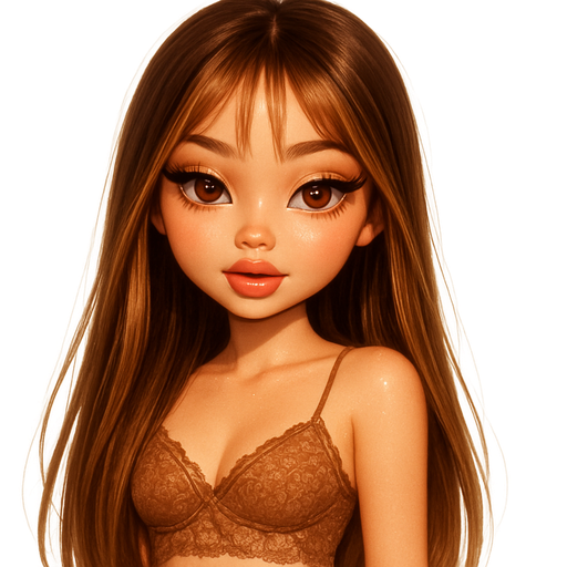 luxury glossy bratz-anime romantic aesthetic, warm cinematic glow, crisp clean detail, glossy glam skin. petite girl, warm soft-autumn tone, fair skin, honey-brown almond eyes, soft freckles, warm toasty glam makeup, glossy nude lips, flutter lashes, sweet Belle-princess vibe, very long straight brunette honey balayage hair with visible light honey blonde highlights, straight & sleek, high shine, curtain bangs, mesh embroidered bralette with lacy top edges, spaghetti straps, deep blue jeans, pop-princess energy, shimmer highlight, sparkly glow