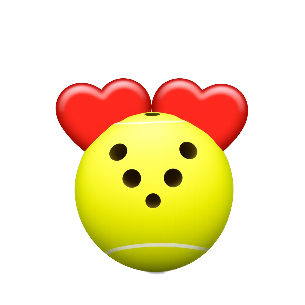 A red heart on each side of “2025” with the 0 in 2025 being replaced by a lime green pickleball covered with many equally spaced holes. All four numbers of 2025 are clearly visible
