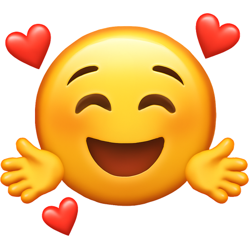 An emoji that is so happy to see there bestie and the emoji wants to give them a hug and there are hearts around them