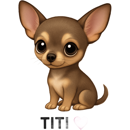 Es un perrito pequeñito y muy tierno, parece de raza chihuahua 🐶. Tiene el pelaje corto en tonos cafés y grisáceos, con manchitas más claras en el pecho y alrededor de los ojitos, lo que le da una expresión súper dulce. Sus orejas son grandes y bien paradas, muy características, y sus ojos son grandes y brillantes, atentos, como si estuviera observando todo con curiosidad. Su carita es finita y delicada, y su postura transmite tranquilidad, pero también un toque juguetón. En general se ve adorable, elegante y muy expresivo, de esos perritos que con solo mirarlos te derriten el corazón 🥹💗. Que le texto diga “TITI 💗”