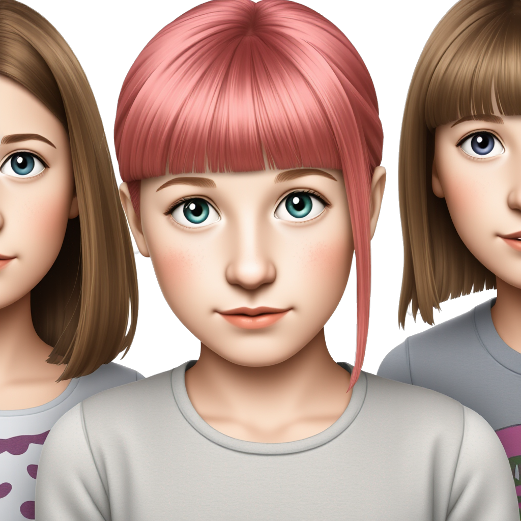 Twelve year old girls with shorter hair and a lot of freckles and orangish strawberry blonde hair with blue eyes and thin straight hair