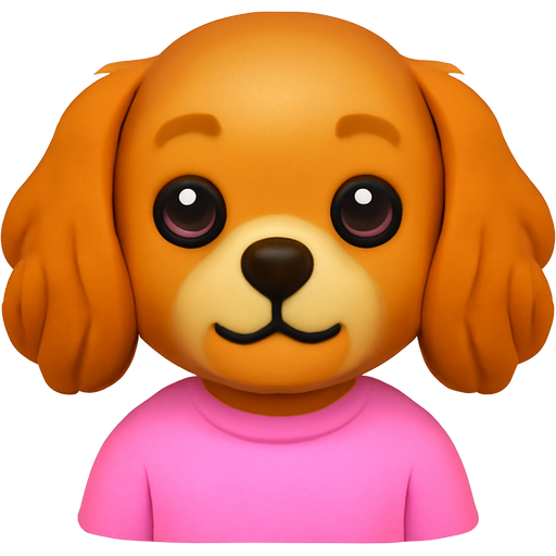 ginger puppy girl of the Cavalier King Charles Spaniel breed with a small spot on her nose and in the pink body costume