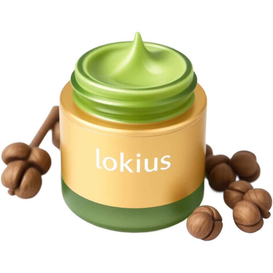 Ein weiteres Produkt von meiner Skincaremarke Lokius und diesmal eine flache cremedose mit mattgoldenem Deckel der Inhalt ist hellgrün und auf der Dose steht lokius