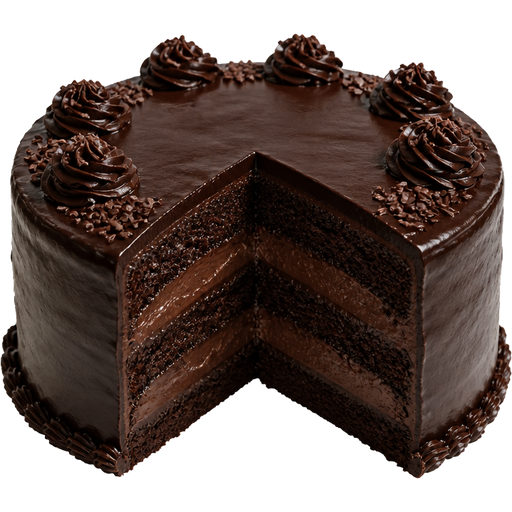 Whole Blackout Chocolate Cake with a Slice taken out of it with Chocolate Pudding Filling and Dark Chocolate Pudding Filling Layering the Cake