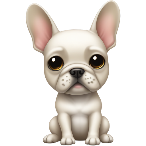 Kawaii iOS emoji look, full‑body sitting frenchie, one clear emotion (friendly), rounded silhouette, high contrast, vector‑like finish