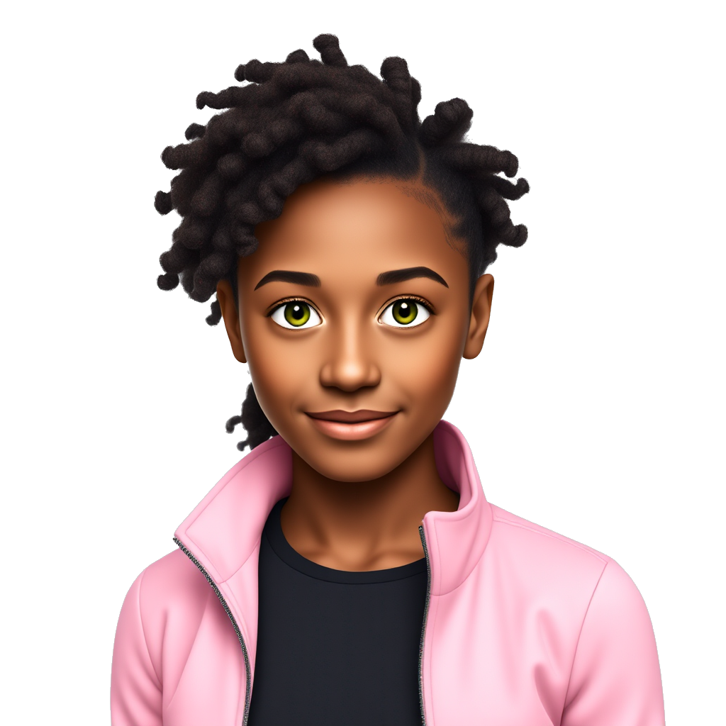 17 year old beautiful mixed race girl black and white with green eyes slim but athletic curly hair with light pink fitted lululemon jacket