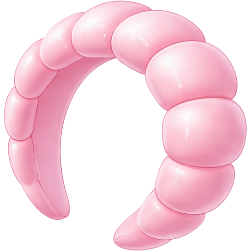 cute, soft pink padded headband emoji, designed in a glossy 3D kawaii style. The headband has plush, rounded bubble segments evenly spaced around it, with a velvety texture and subtle highlights to give a realistic yet polished look. The colour is a pastel baby pink with gentle shading for depth