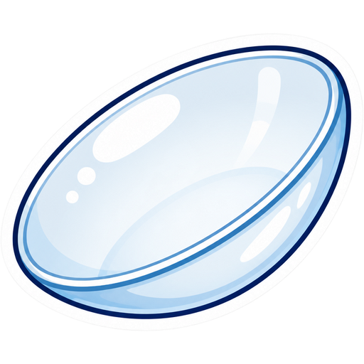 single clear contact lense | ghibli style + sticker-style + vector-cartoon + glossy cel-shading + bold smooth outlines
