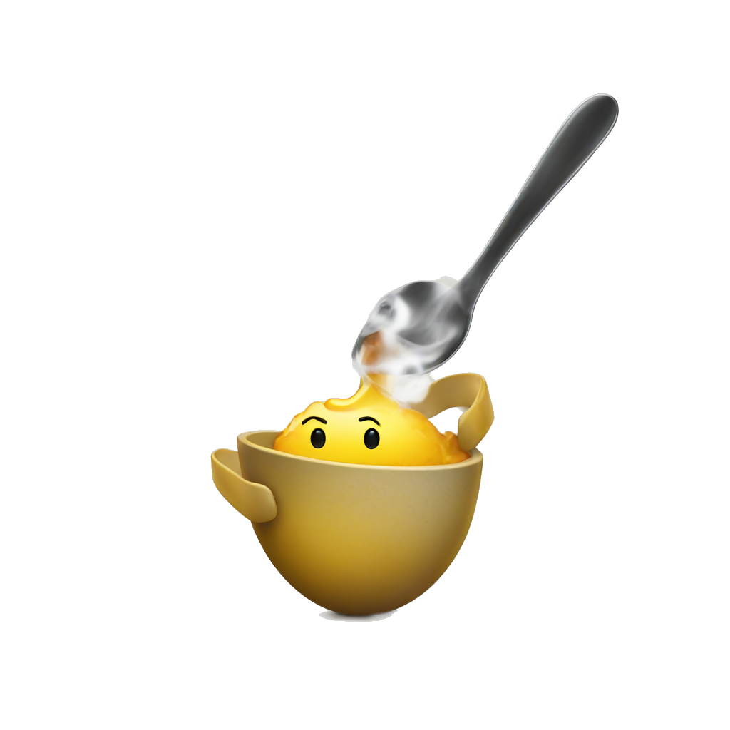Normal yellow iPhone emoji that is smoking crack off of a spoon and is lighting the spoon and smoke is coming out of the moth