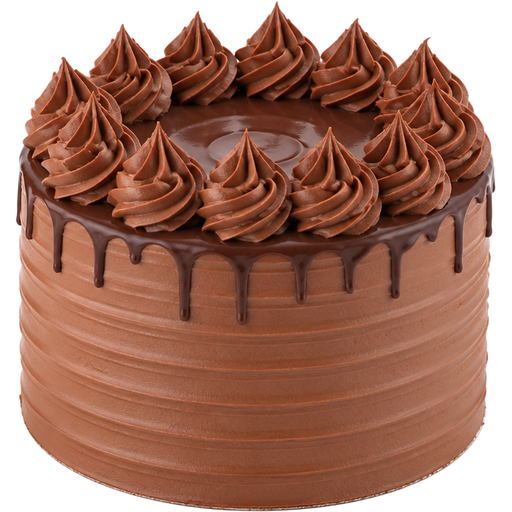 Whole 2-Layered Nutella Cake with Nutella Swiss Meringue Buttercream on the Outside and with Dollops of it at the Top with Chocolate Ganache and The Cake is Sable Brown with Defined Lines on the Outside
