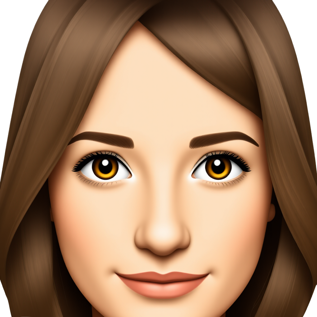 A face of a Woman with medium brown hair with wavy highlights, light brown skin, brown eyes with voluminous eyelashes, small nose, pink mouth, medium and dark eyebrows Not too close