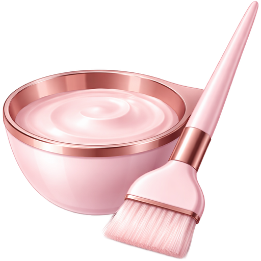 Luxury hairdresser pink bleach bowl and matching dye brush, soft pastel pink tones, sleek modern design, glossy finish on the bowl, soft bristles on the brush, minimal aesthetic, realistic textures, ultra realistic, clean and detailed,