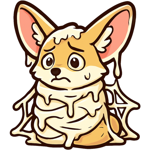 #FFFEED slikworm cocooned pod #DAA06D fennec fox worried covered with #FFFEED huge coating of #FFFEED slik and huge #FFFEED slik wrappings and #FFFEED webbings #FFFEED