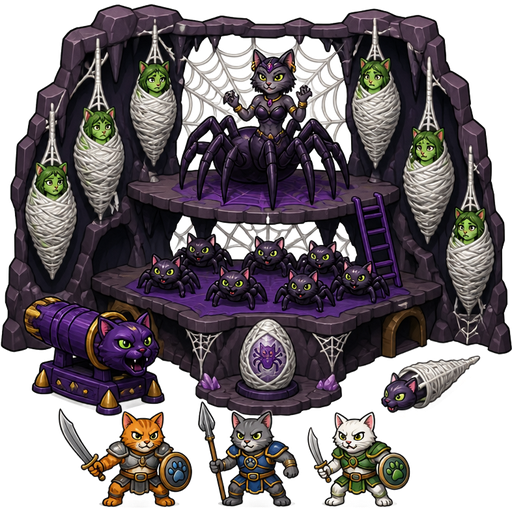 cat drider's lair playset with 5 spider web cocooned green female cats 1 cat drider 6 baby cat spiders 1 cat spider cocoon 1 cat spider launcher 1 cat spider web missile 3 cat warriors
