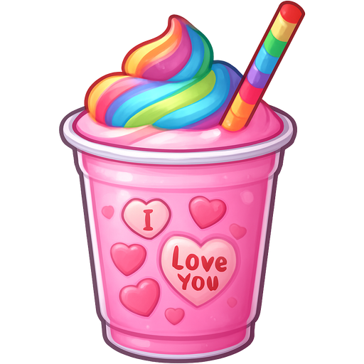 Make water that is pink, and it has a rainbow straw, and the pink water has rainbow whipped cream and on the cup there is little hearts in there in the hearts say I love you