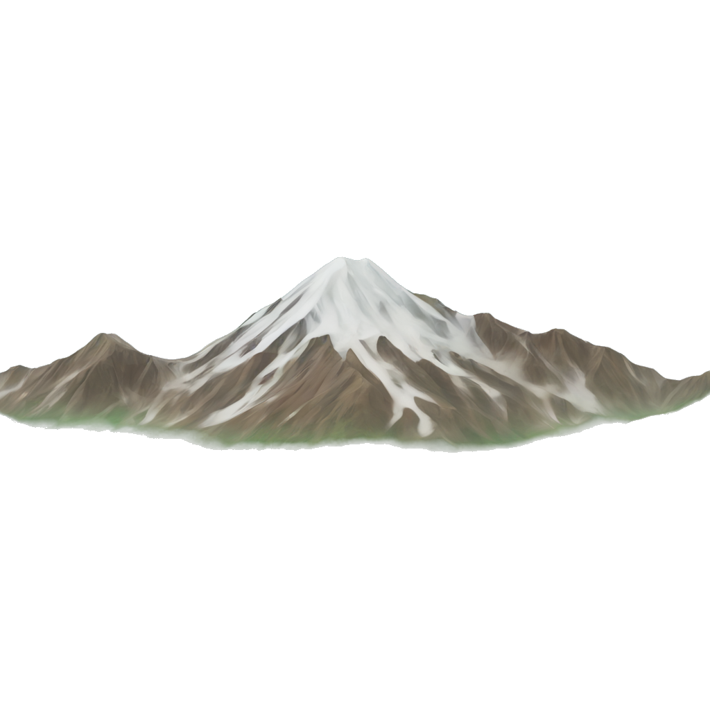 Brown, green, grey and white mountain plus blue lake with soft rounded edges under it 🏔️ (All over transparent background)