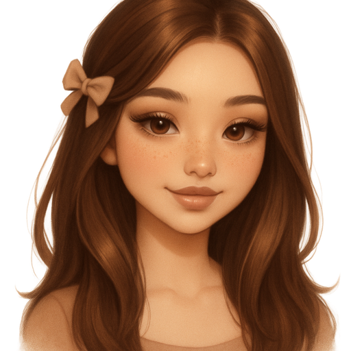 soft airbrushed kawaii beauty girl, warm toasted soft autumn palette, long mid-ribcage brunette hair with light caramel highlights with soft layers and curved ends, warm caramel highlights, silky shine, soft oval princess face, medium almond eyes honey brown, soft freckles across cheeks and nose, full lower lip, gentle glam toasty makeup, soft blush, warm brown shimmer eyeshadow, fluffy softly arched dark brown brows, glossy warm nude lips, soft flutter lashes, tiny bow accessory, dainty feminine vibe, Disney-princess sweet smile, soft natural lighting, warm muted pastel tones, elegant gentle baddie aesthetic, dreamy glow, high detail