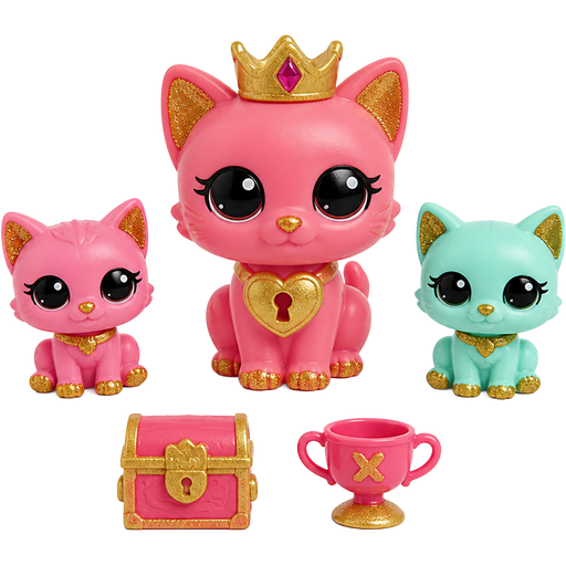 moose toys treasure x meow gold pink mother cat with two exclusive cats pink cat and light cyan cat two exclusive non-gold treasures