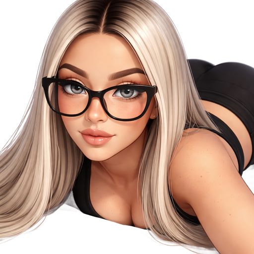 latina baddie with slim face and thin lips round face cheek bones with and almond shaped LIGHT ICY GRAY colored eyes and lashes with fair skin with dark freckles across nose and a shiny nose stud and very long straight icy blonde hair and dark roots parted in the middle and wearing large black glasses wearing a black tank top laying face down
