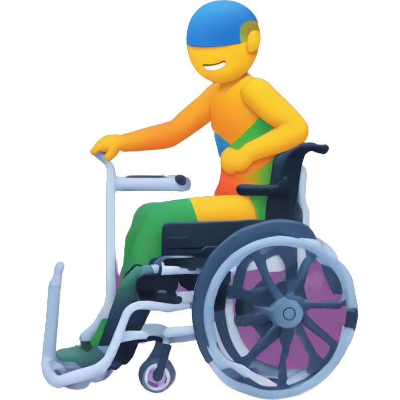 Create a minimalist emoji-style design representing the Paralympic Games. The design should be simple, using bold outlines and flat colors to match the standard SMS emoji aesthetic. It could feature a dynamic athlete using a wheelchair, a prosthetic limb, or another symbol of adaptive sports. Ensure the design conveys energy, inclusivity, and competition while remaining easily recognizable at a small scale. The background should be transparent for versatile use.