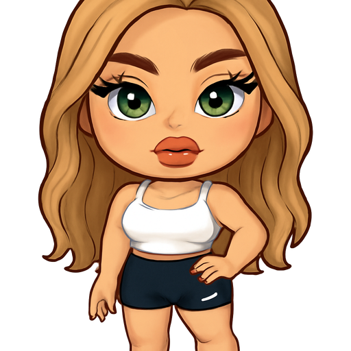 Baddie perfect lips, no wrinkles, perfect eyebrows, natural, pretty eyelashes, blue and green eyes tan light brown freckles on the face dirty blonde hair wavy long wearing white tank top crop top medium size curves black Nike shorts white Air Force ones a silver ring on the ring finger perfect sized body white coffin shaped medium length nails