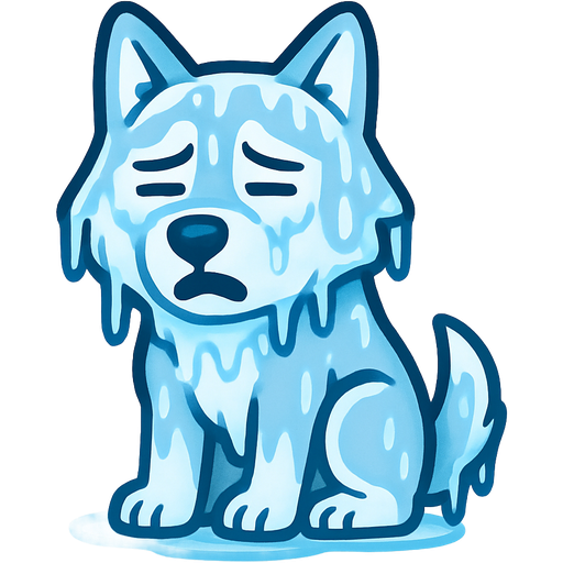 completely frozen husky dog completely covered with thin coat of ice completely frozen body completely covered with thin coat of ice completely frozen head completely covered with thin coat of ice