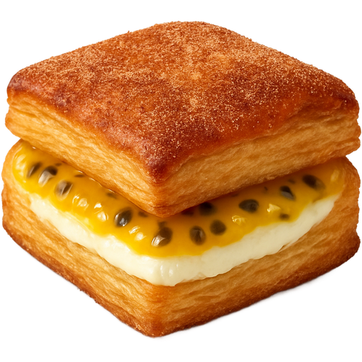 Passion Fruit and Cream Cheese Thick Square shaped Puff Pastry Cromboloni sprinkled with cinnamon and sugar