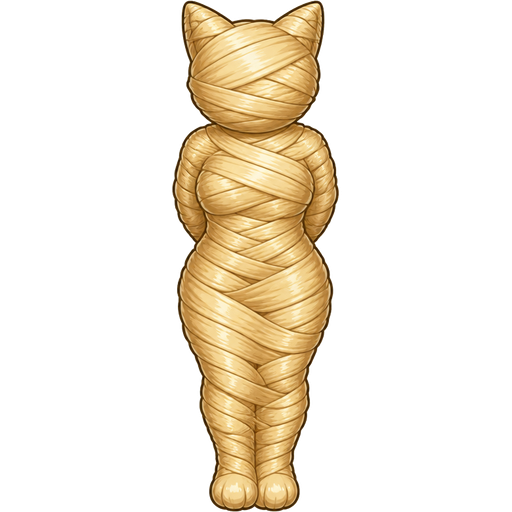 blonde hair sticky slik mummy-like-cocoon cat anthro entombed wrapped up and mummified fully covered in a blonde hair spider slik cocoon shaped like cat anthro with arms behind back with blonde hair spider slik wrappings completely covered with thick layers non-transparent blonde hair spider slik wrappings blonde hair